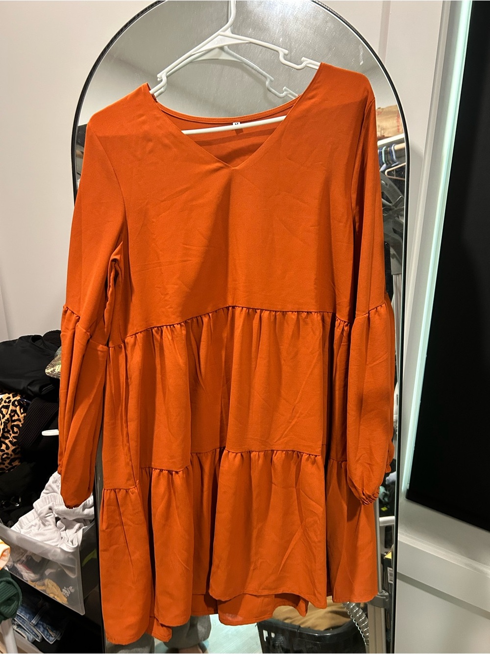 Women's Tiered V-Neck Dress in Burnt Orange